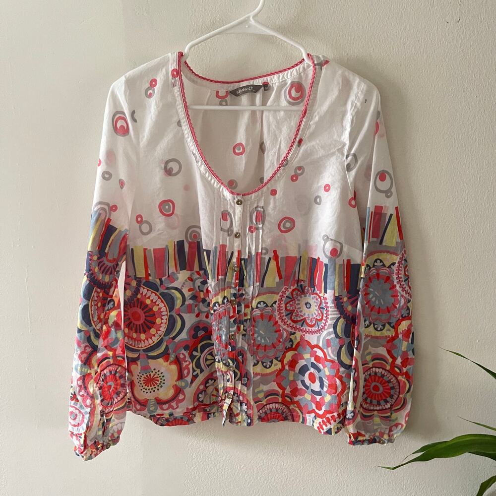 sandwich_ Floral Print Button Up Shirt Womens Large Multicolor Casual Boho